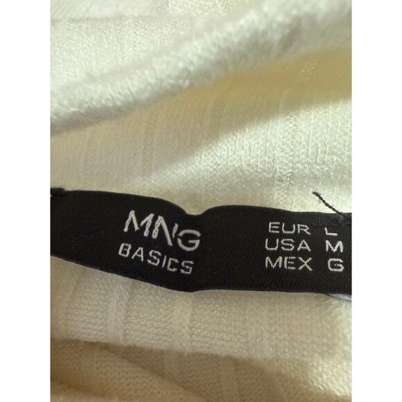 Mango MNG White Ribbed Knit Long Sleeve Button Turtleneck Sweater Top Size L - Picture 3 of 4